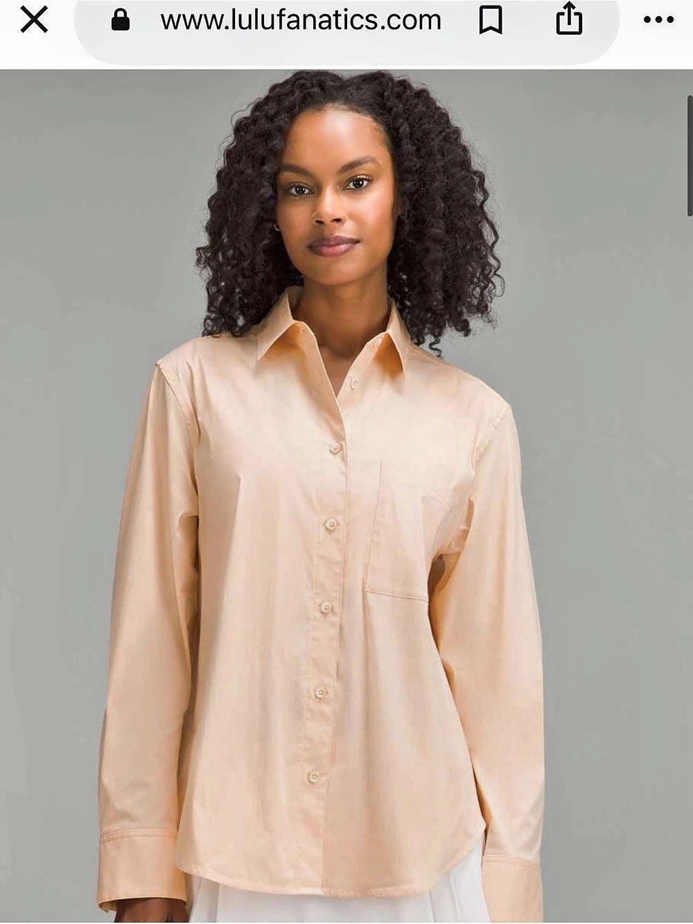 lululemon Classic-Fit Cotton-Blend Long-Sleeve Poplin Button Down Top Peach M